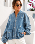 Trend Jeansjacke mit Cut-Outs & Reißverschluss – Oversize Denim Jacke